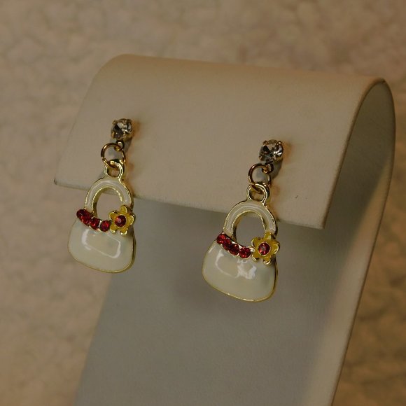 Purse Earrings Gold Tone - Picture 1 of 10